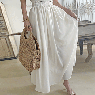 1490 Elastic Waist Long Skirt