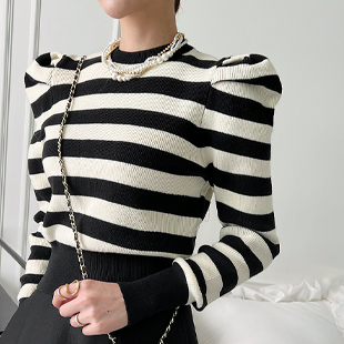 2809 Puff Sleeve Ribbed Knit Top