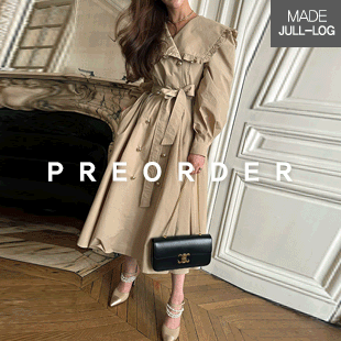 3608 Frilled Collar Double-Breasted Trench Dress