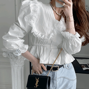 3775 Wide Collar Puff Sleeve Blouse