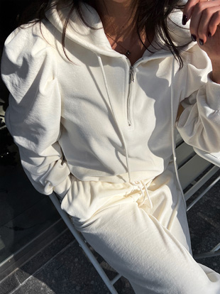 핸슈브 벨벳퍼프반집업후드티