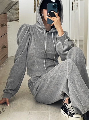 브코민 벨벳퍼프반집업라인후드티