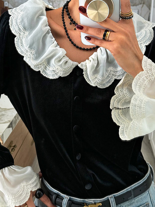 툰엘드 레이스벨벳블라우스