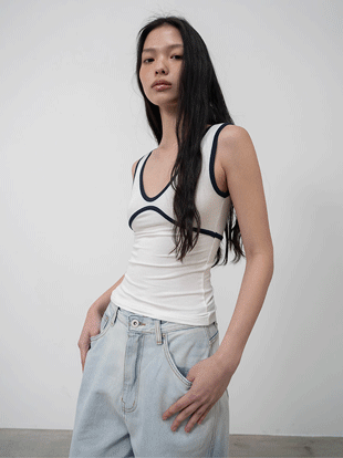 컬러 블록 슬리브리스