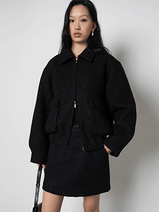 울 부클 블루종 점퍼