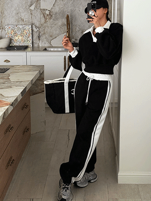 카민브 기모배색밴딩투웨이팬츠