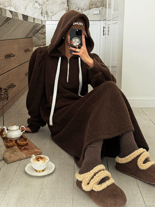 오쿤브 반집업후드퍼프원피스