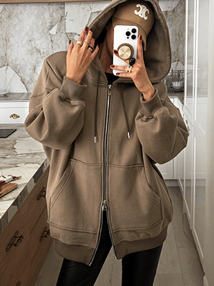 초펀브 양기모오버핏후드집업