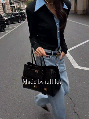 우손프 카라배색버튼긴팔티