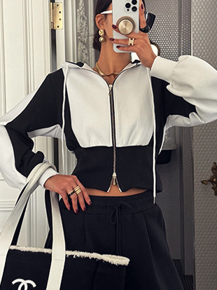 우프코 배색후드집업