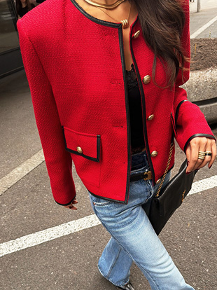 피에본 배색노카라트위드자켓