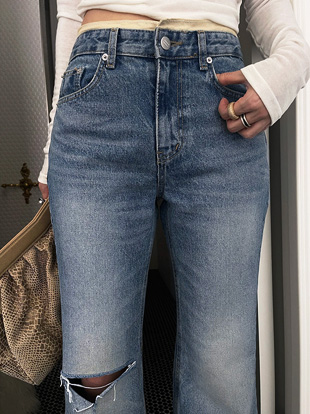 리반코 배색부츠컷데님팬츠