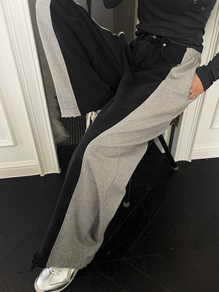 언카츠 배색데님팬츠