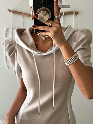 쿠즈코 후드배색반팔원피스